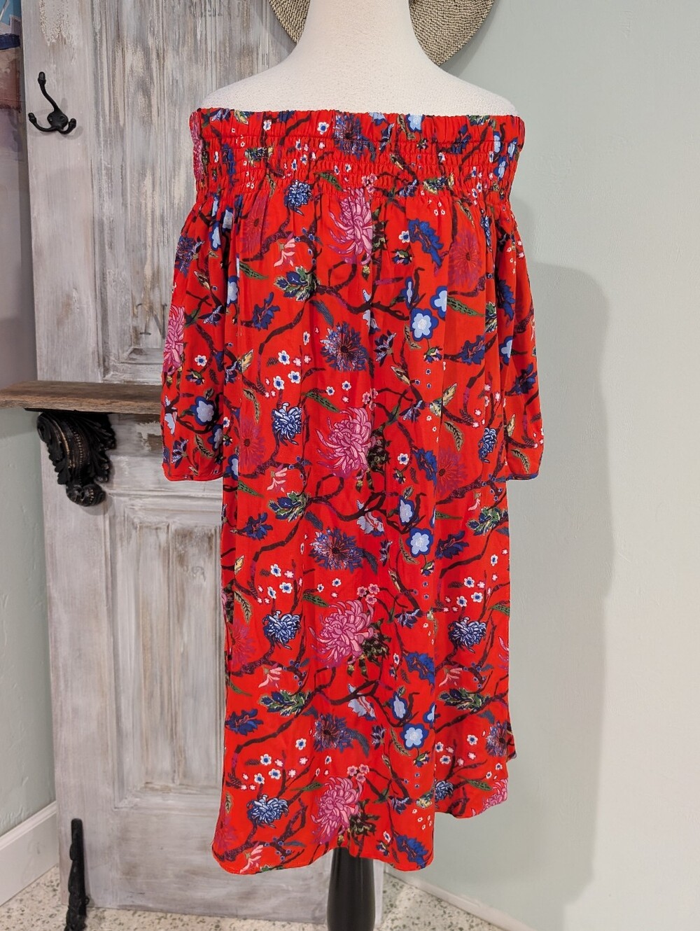 Laundry By Shelli Segal Orange Floral Off Shoulder Dress